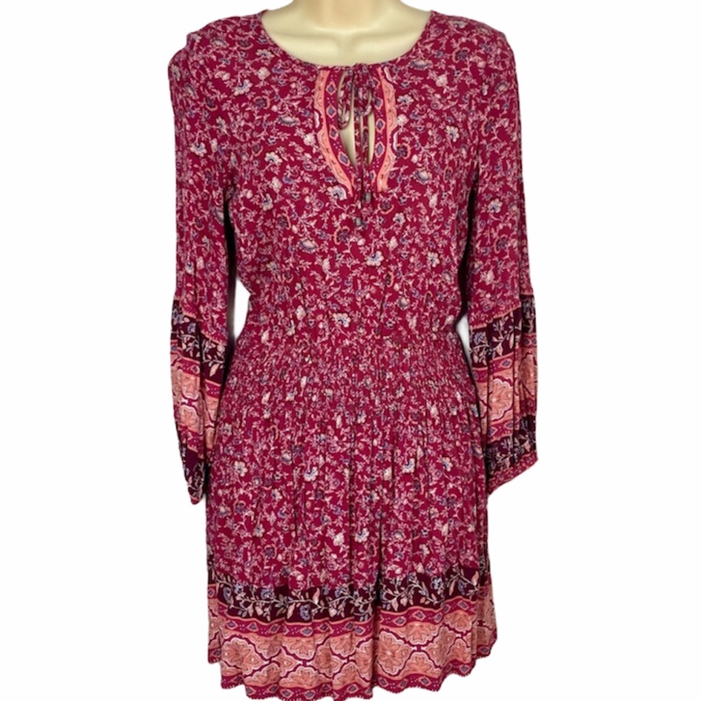 American Eagle Red Smocked Waist Boho Dress Sz S.